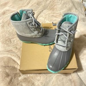 Grey & blue sperry boots size 3